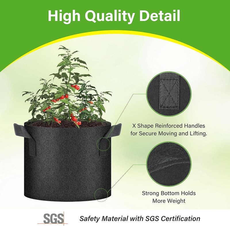 HealSmart 6-Pack 5 Gallon Nonwoven Grow Bags, Aeration Fabric Pots with Handles, Suitable for Garden Fruits, Vegetables and Flowers, Black - Image 4